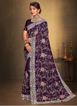 Wine Resham Party Trendy Saree