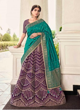 Wine Sangeet Banarasi Silk A Line Lehenga Choli