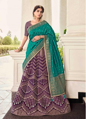 Wine Sangeet Banarasi Silk A Line Lehenga Choli