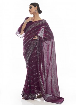 Wine Sequins Contemporary Saree