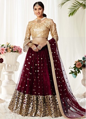 Wine Sequins Lehenga Choli