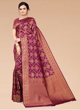 Wine Silk Blend Classic Saree