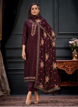 Wine Thread Work Wedding Designer Salwar Kameez