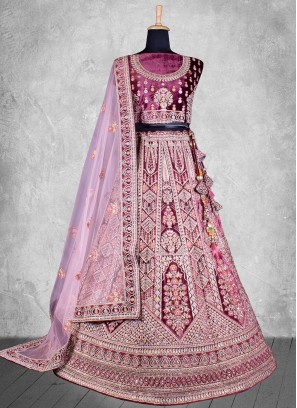 Wine Velvet Wedding Designer Lehenga Choli