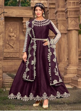 Wine Woven Anarkali Salwar Suit