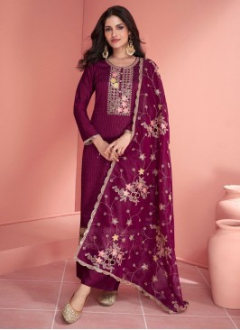 Wine Zari Festival Designer Salwar Kameez