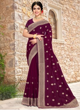 Wine Zari Georgette Saree