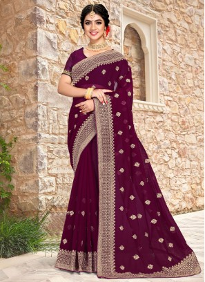 Wine Zari Georgette Saree