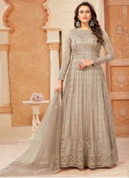 Winsome Embroidered Beige Net Designer Salwar Kameez