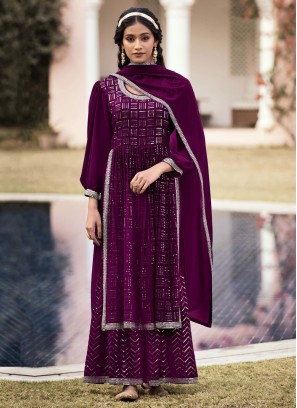 Winsome Georgette Purple Readymade Salwar Kameez