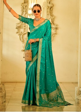 Winsome Green Zari Satin Silk Contemporary Saree