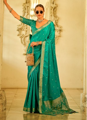 Winsome Green Zari Satin Silk Contemporary Saree