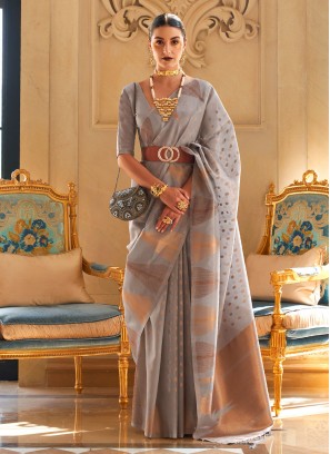 Winsome Grey Contemporary Style Saree