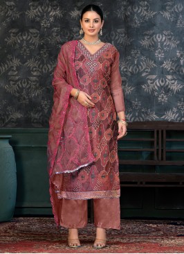Winsome Handwork Brown Organza Designer Salwar Suit
