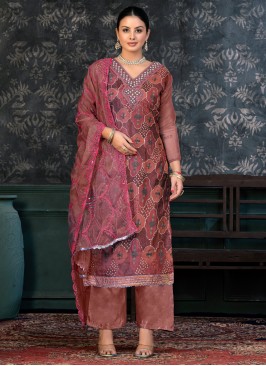 Winsome Handwork Brown Organza Designer Salwar Sui