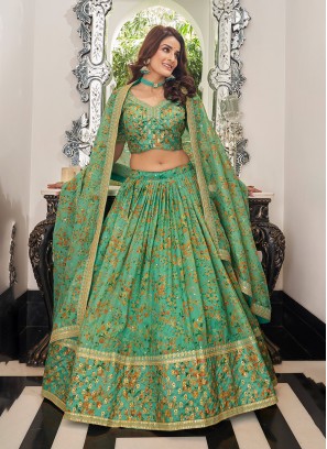 Winsome Sea Green Embroidered Art Silk Trendy Lehenga Choli