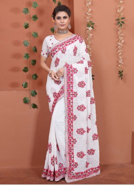 Wonderous Embroidered White Contemporary Style Saree