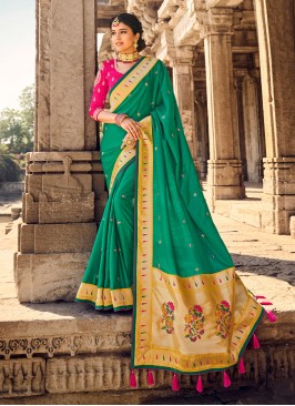 Wonderous Green Weaving Traditional Saree