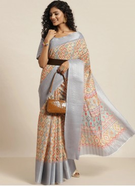 Wonderous Grey Weaving Contemporary Saree