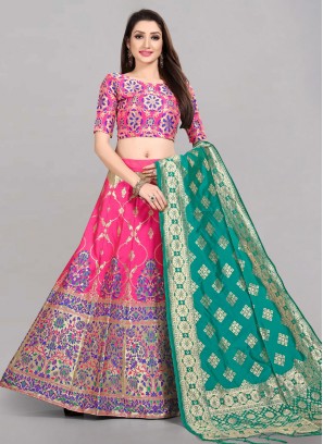 Wonderous Jacquard Work Pink Trendy Lehenga Choli