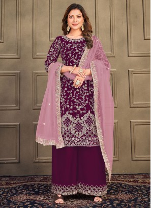 Wonderous Purple Embroidered Trendy Salwar Kameez