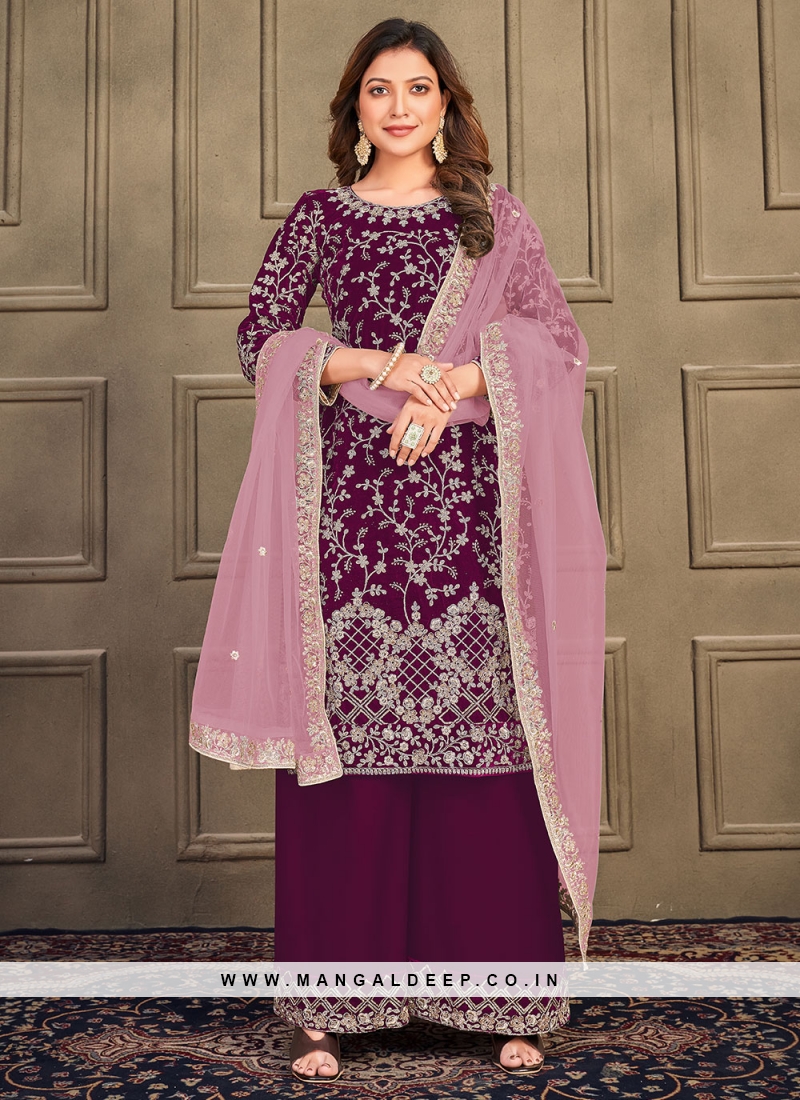 Wonderous Purple Embroidered Trendy Salwar Kameez