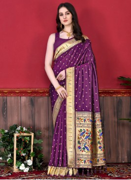 Wonderous Purple Zari Trendy Saree