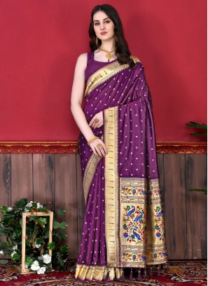 Wonderous Purple Zari Trendy Saree