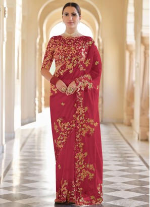 Wonderous Sequins Red Classic Designer Saree