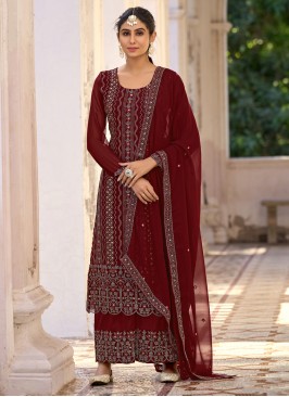 Wonderous Sequins Silk Straight Salwar Kameez