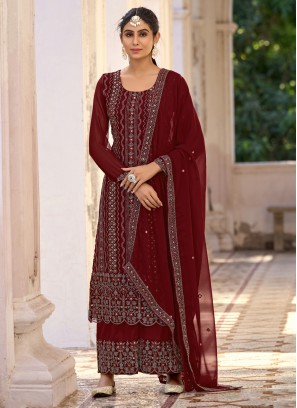 Wonderous Sequins Silk Straight Salwar Kameez