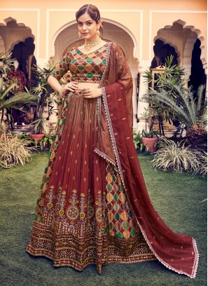 Wonderous Silk Sequins Brown Trendy Lehenga Choli