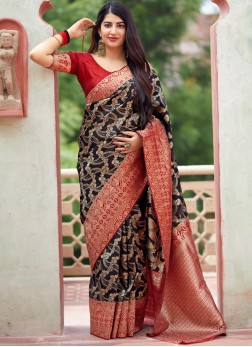 Woven Art Silk Traditional Designer Saree in Black