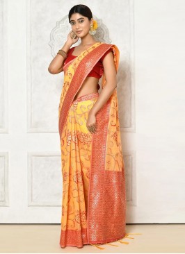 Woven Cotton Classic Saree in Yellow