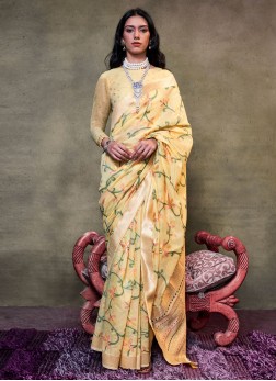 Woven Cotton Trendy Saree in Yellow