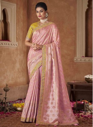 Woven pure-dola Trendy Saree in Pink