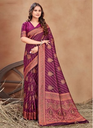 Woven Satin Silk Designer Saree in Purple