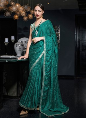 Woven Satin Trendy Saree in Teal