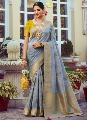 Woven Silk Classic Saree in Aqua Blue