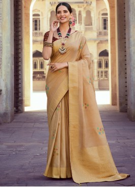 Woven Silk Trendy Saree in Gold