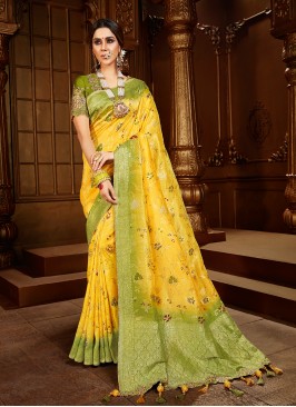 Yellow And Green Color Silk Festival Wear Saree