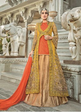 Yellow And Orange Color Silk Suit