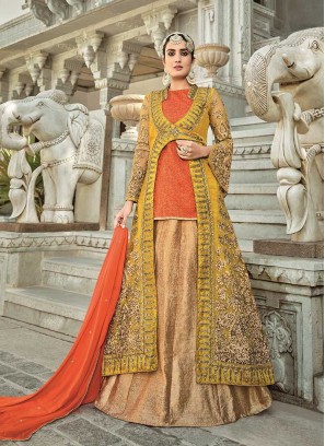 Yellow And Orange Color Silk Suit