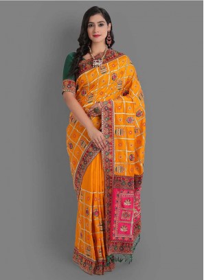 Yellow And Pink Color Gharchola Panetar Saree