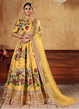 Yellow Art Silk Embroidered Lehenga Choli