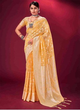 Yellow Banarasi Silk Classic Designer Saree