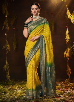 Yellow Bandhej Contemporary Style Saree