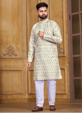 Yellow Casual Banglori Silk Kurta