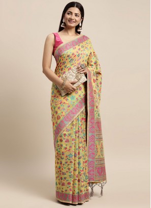 Yellow Ceremonial Cotton Silk Saree