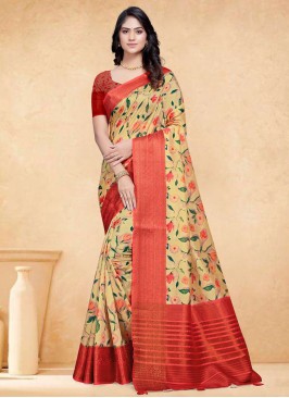 Yellow Ceremonial Tussar Silk Contemporary Saree